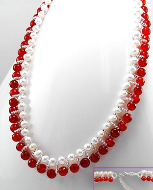 <b>Colier agate rosii, perle si argint 925</b>